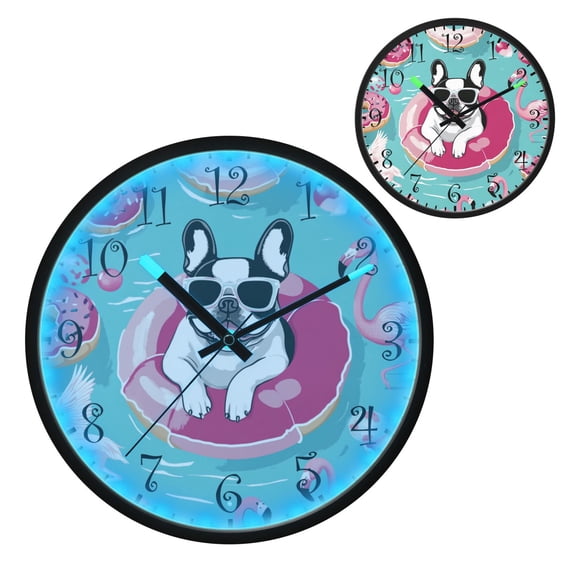 Voice Activated Clock with Glow Light 12 Inch Large Silent Wall Clock Battery Operated for Home Decor Black and White Dog