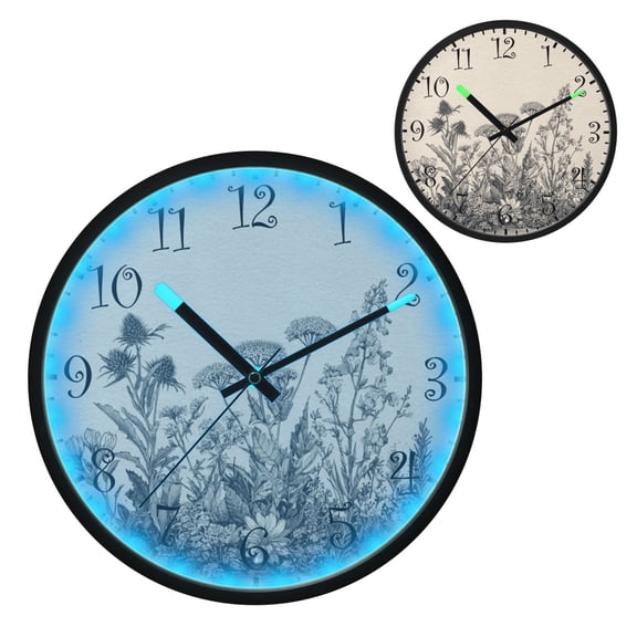 Voice Activated Clock with Glow Light 12 Inch Large Silent Wall Clock Battery Operated for Home Decor Black and White Ink Drawing