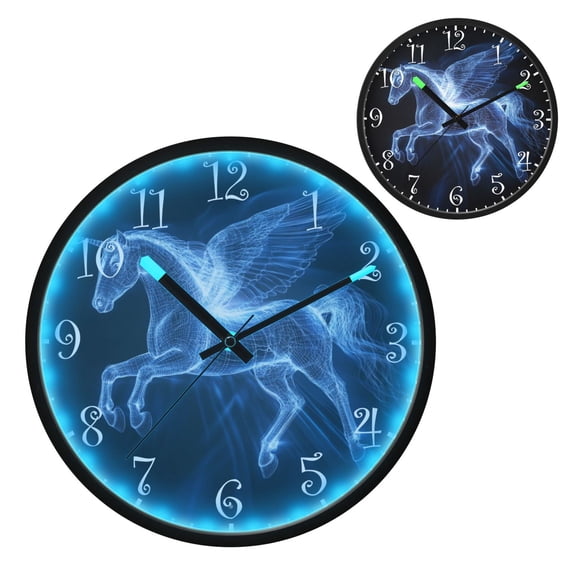 Voice Activated Clock with Glow Light 12 Inch Large Silent Wall Clock Battery Operated for Home Decor Blue Light Effect Pegasus