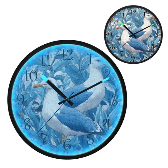 Voice Activated Clock with Glow Light 12 Inch Large Silent Wall Clock Battery Operated for Home Decor Blue Seagull
