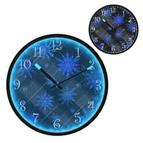Voice Activated Clock with Glow Light 12 Inch Large Silent Wall Clock Battery Operated for Home Decor Blue Snowflake Pattern