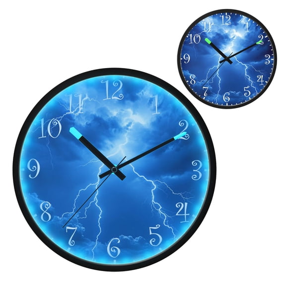 Voice Activated Clock with Glow Light 12 Inch Large Silent Wall Clock Battery Operated for Home Decor Blue Tone Lightning