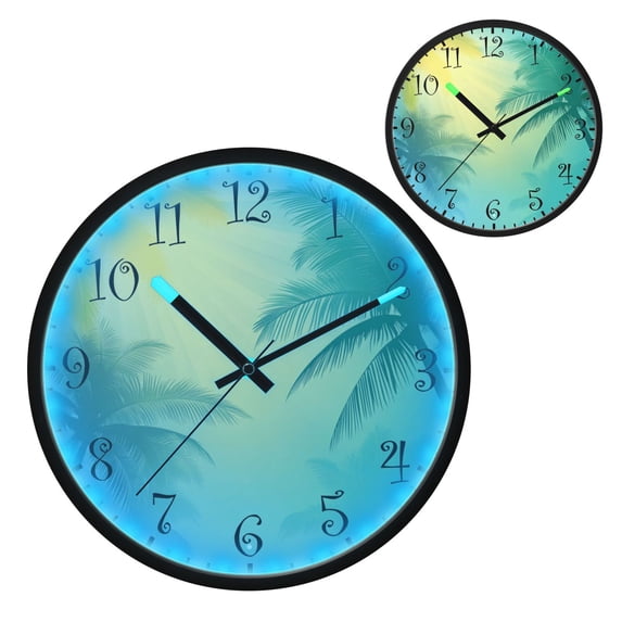 Voice Activated Clock with Glow Light 12 Inch Large Silent Wall Clock Battery Operated for Home Decor Blue and Green Gradient