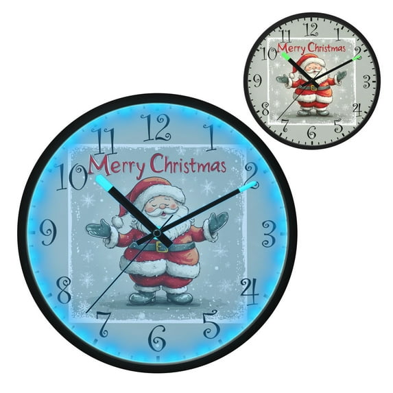 Voice Activated Clock with Glow Light 12 Inch Large Silent Wall Clock Battery Operated for Home Decor Cartoon Santa Claus