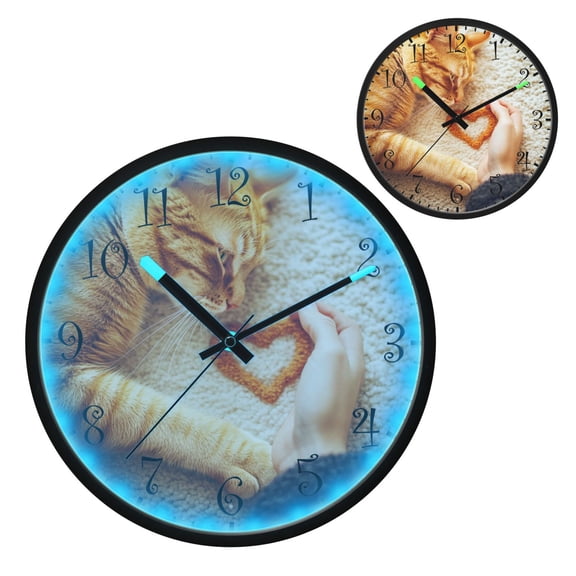 Voice Activated Clock with Glow Light 12 Inch Large Silent Wall Clock Battery Operated for Home Decor Cat and Love