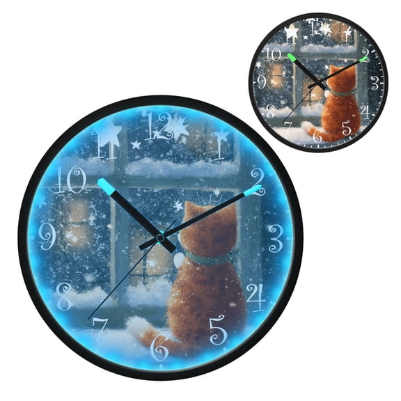 Voice Activated Clock with Glow Light 12 Inch Large Silent Wall Clock Battery Operated for Home Decor Cat by The Window