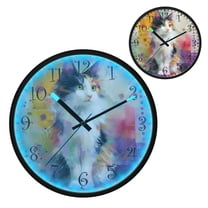 Voice Activated Clock with Glow Light 12 Inch Large Silent Wall Clock Battery Operated for Home Decor Charming Hairy Cat