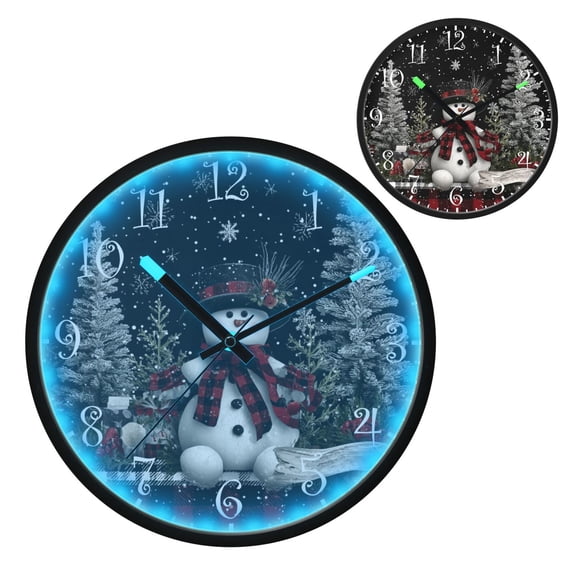 Voice Activated Clock with Glow Light 12 Inch Large Silent Wall Clock Battery Operated for Home Decor Christmas Snowman