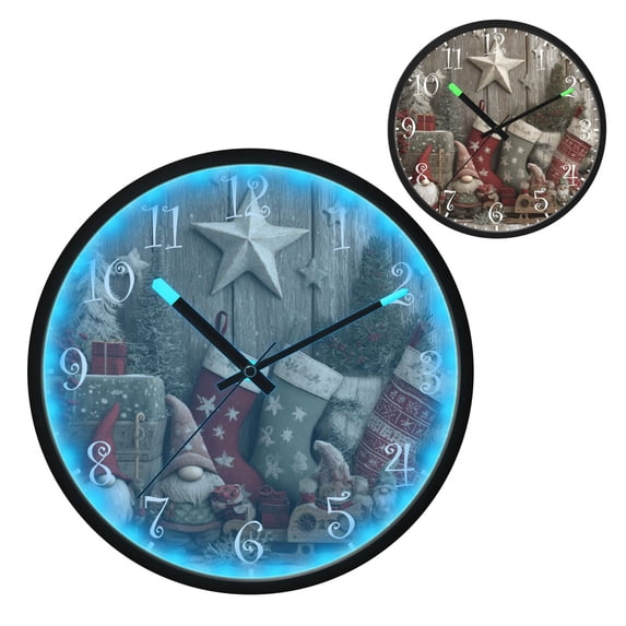 Voice Activated Clock with Glow Light 12 Inch Large Silent Wall Clock Battery Operated for Home Decor Christmas Stocking Patterns