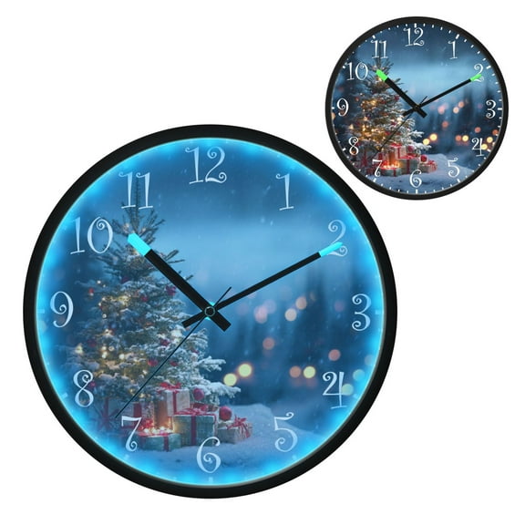 Voice Activated Clock with Glow Light 12 Inch Large Silent Wall Clock Battery Operated for Home Decor Christmas Tree at Night