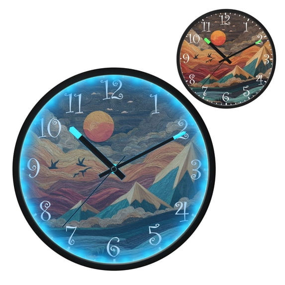 Voice Activated Clock with Glow Light 12 Inch Large Silent Wall Clock Battery Operated for Home Decor Colorful Clouds and Mountains