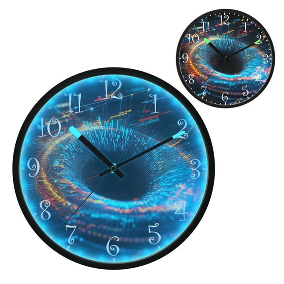 Voice Activated Clock with Glow Light 12 Inch Large Silent Wall Clock Battery Operated for Home Decor Colorful Digital Lines