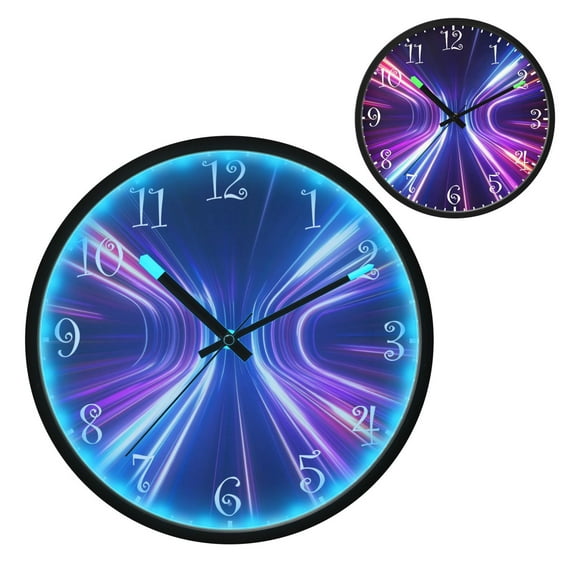 Voice Activated Clock with Glow Light 12 Inch Large Silent Wall Clock Battery Operated for Home Decor Colorful Light Bending Stripes