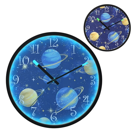 Voice Activated Clock with Glow Light 12 Inch Large Silent Wall Clock Battery Operated for Home Decor Colorful Planets and Stars