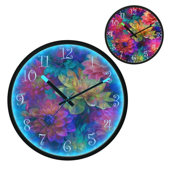 Voice Activated Clock with Glow Light 12 Inch Large Silent Wall Clock Battery Operated for Home Decor Colorful and Bright Floral Pattern