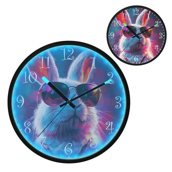Voice Activated Clock with Glow Light 12 Inch Large Silent Wall Clock Battery Operated for Home Decor Cool Bunny