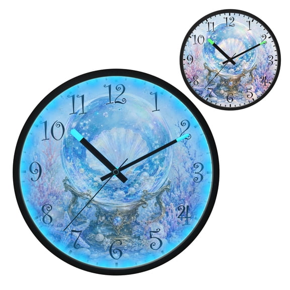 Voice Activated Clock with Glow Light 12 Inch Large Silent Wall Clock Battery Operated for Home Decor Crystal Ball and Scallop Shells