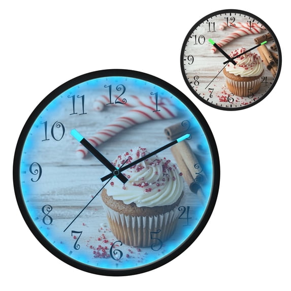 Voice Activated Clock with Glow Light 12 Inch Large Silent Wall Clock Battery Operated for Home Decor Cupcake