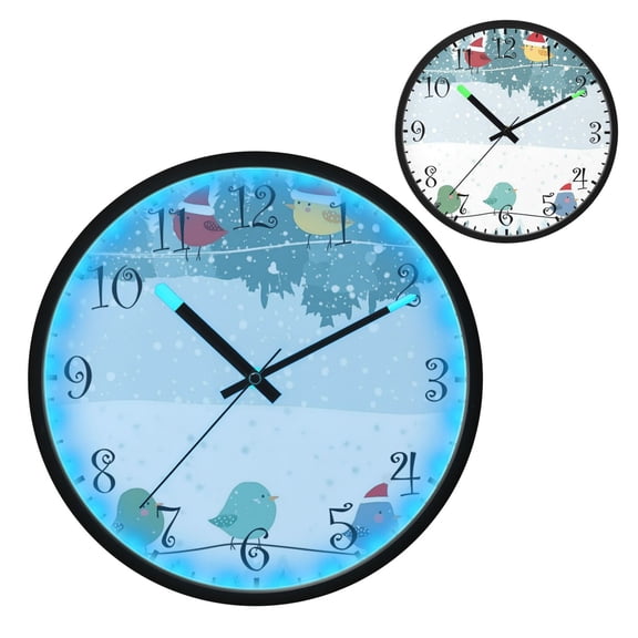 Voice Activated Clock with Glow Light 12 Inch Large Silent Wall Clock Battery Operated for Home Decor Cute Cartoon Birds