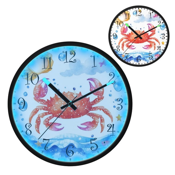 Voice Activated Clock with Glow Light 12 Inch Large Silent Wall Clock Battery Operated for Home Decor Cute Cartoon Crab