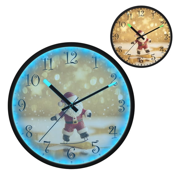 Voice Activated Clock with Glow Light 12 Inch Large Silent Wall Clock Battery Operated for Home Decor Cute Christmas Santa Claus