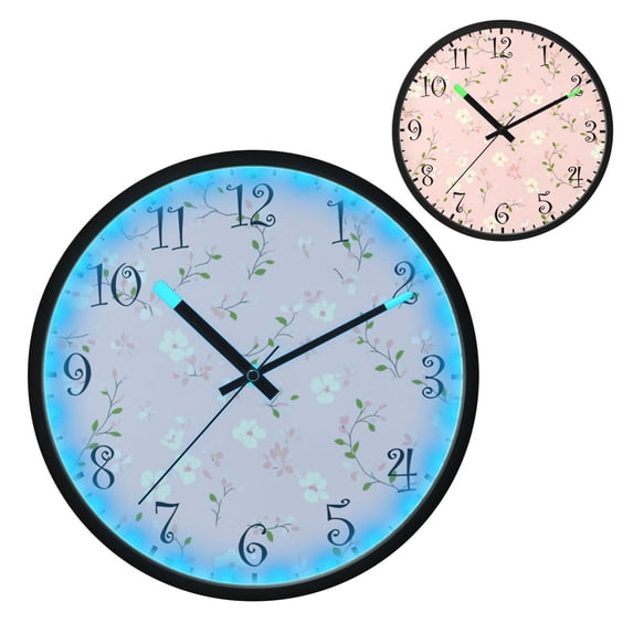 Voice Activated Clock with Glow Light 12 Inch Large Silent Wall Clock Battery Operated for Home Decor Cute Floral Pastel