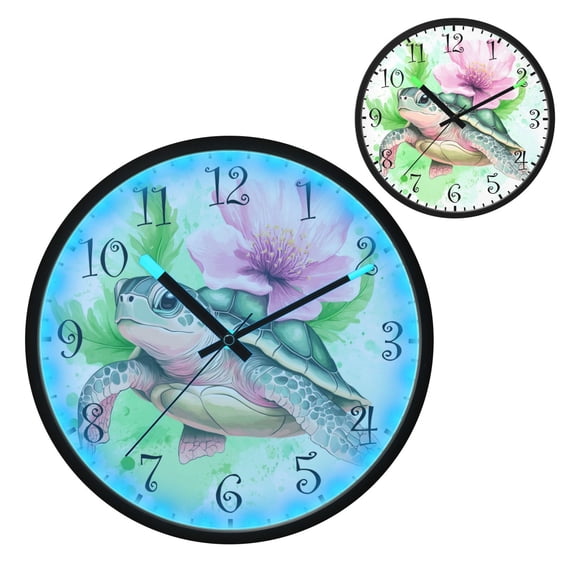 Voice Activated Clock with Glow Light 12 Inch Large Silent Wall Clock Battery Operated for Home Decor Cute Turtle