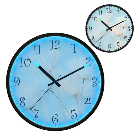Voice Activated Clock with Glow Light 12 Inch Large Silent Wall Clock Battery Operated for Home Decor Dandelion Seeds