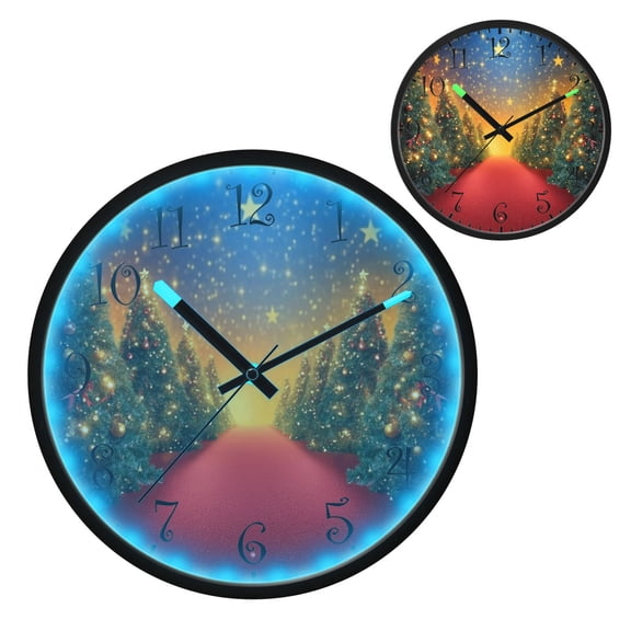 Voice Activated Clock with Glow Light 12 Inch Large Silent Wall Clock Battery Operated for Home Decor Decorated Christmas Trees