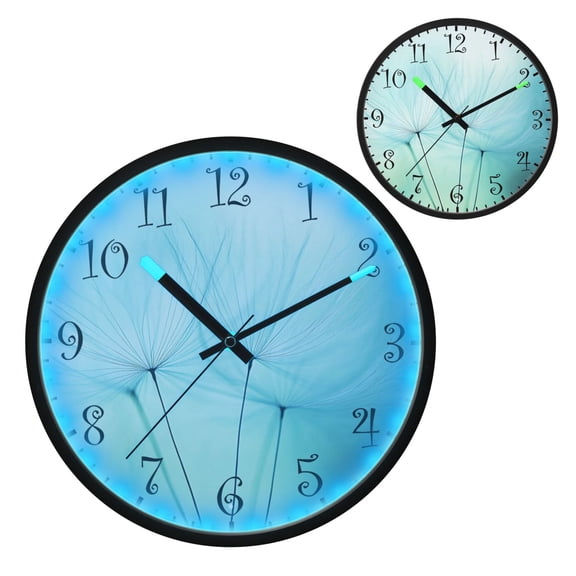 Voice Activated Clock with Glow Light 12 Inch Large Silent Wall Clock Battery Operated for Home Decor Delicate Dandelion