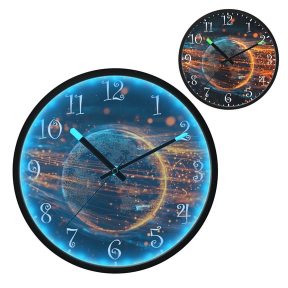 Voice Activated Clock with Glow Light 12 Inch Large Silent Wall Clock Battery Operated for Home Decor Digital Art Of The Earth