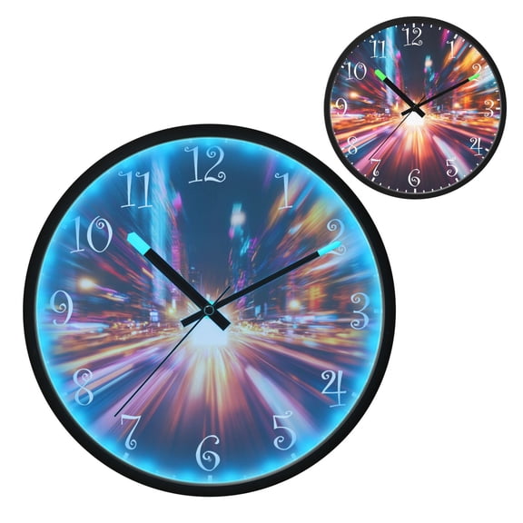Voice Activated Clock with Glow Light 12 Inch Large Silent Wall Clock Battery Operated for Home Decor Dynamic and Blurred Cityscape