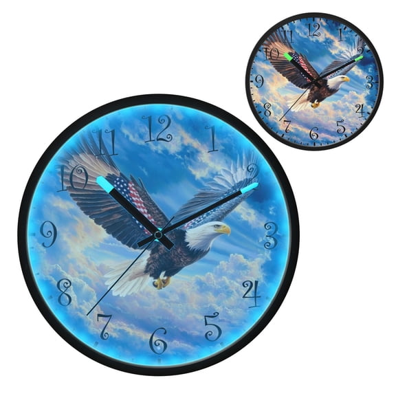 Voice Activated Clock with Glow Light 12 Inch Large Silent Wall Clock Battery Operated for Home Decor Eagle Flying