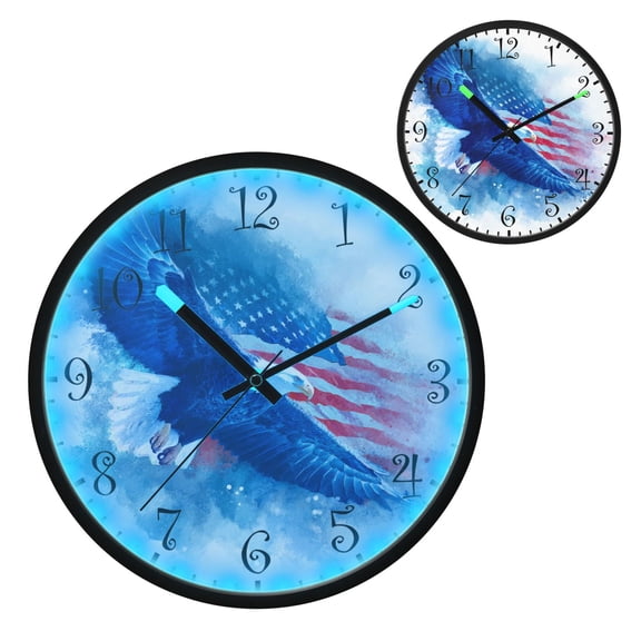 Voice Activated Clock with Glow Light 12 Inch Large Silent Wall Clock Battery Operated for Home Decor Eagle with Outstretched Wings