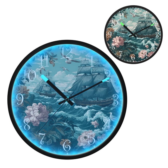 Voice Activated Clock with Glow Light 12 Inch Large Silent Wall Clock Battery Operated for Home Decor Elegant Nautical Scene
