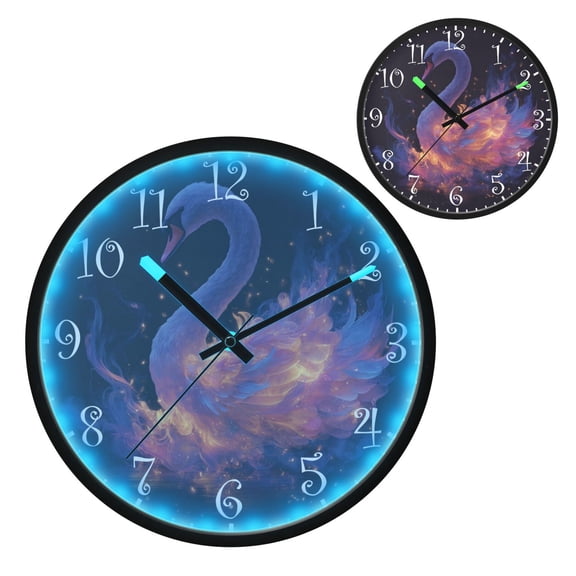 Voice Activated Clock with Glow Light 12 Inch Large Silent Wall Clock Battery Operated for Home Decor Elegant Swan