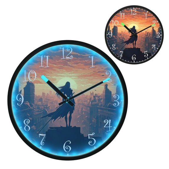 Voice Activated Clock with Glow Light 12 Inch Large Silent Wall Clock Battery Operated for Home Decor Elven Woman