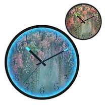 Voice Activated Clock with Glow Light 12 Inch Large Silent Wall Clock Battery Operated for Home Decor Enchanted Flowers Painting