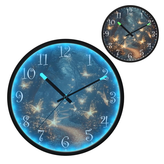 Voice Activated Clock with Glow Light 12 Inch Large Silent Wall Clock Battery Operated for Home Decor Fantasy Forest at Night