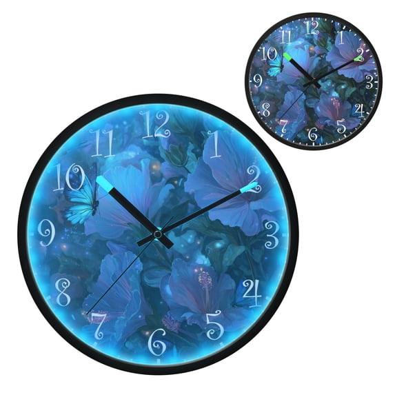 Voice Activated Clock with Glow Light 12 Inch Large Silent Wall Clock Battery Operated for Home Decor Fantasy Luminous Flowers
