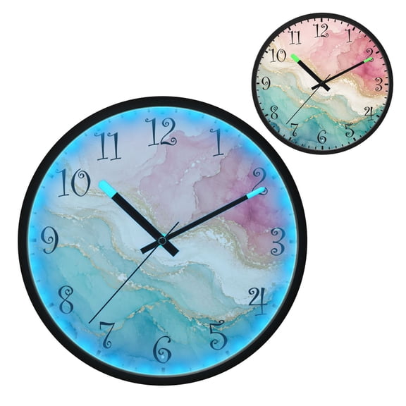 Voice Activated Clock with Glow Light 12 Inch Large Silent Wall Clock Battery Operated for Home Decor Flowing Geological Textures