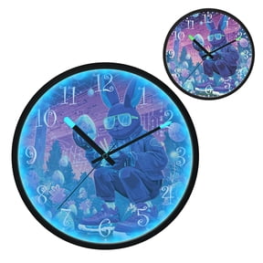 Voice Activated Clock with Glow Light 12 Inch Large Silent Wall Clock Battery Operated for Home Decor Futuristic Easter Landscape