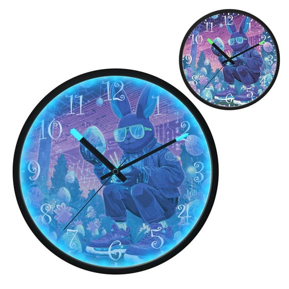 Voice Activated Clock with Glow Light 12 Inch Large Silent Wall Clock Battery Operated for Home Decor Futuristic Easter Landscape