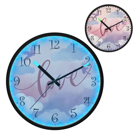 Voice Activated Clock with Glow Light 12 Inch Large Silent Wall Clock Battery Operated for Home Decor Gentle Clouds and Flying Birds