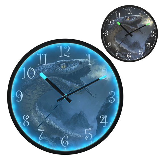 Voice Activated Clock with Glow Light 12 Inch Large Silent Wall Clock Battery Operated for Home Decor Giant Snake