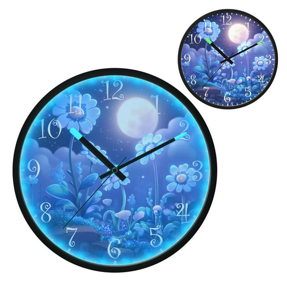 Voice Activated Clock with Glow Light 12 Inch Large Silent Wall Clock Battery Operated for Home Decor Glowing Flowers