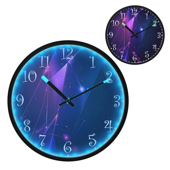 Voice Activated Clock with Glow Light 12 Inch Large Silent Wall Clock Battery Operated for Home Decor Glowing Lines and Triangles