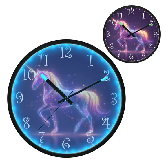 Voice Activated Clock with Glow Light 12 Inch Large Silent Wall Clock Battery Operated for Home Decor Glowing Unicorn