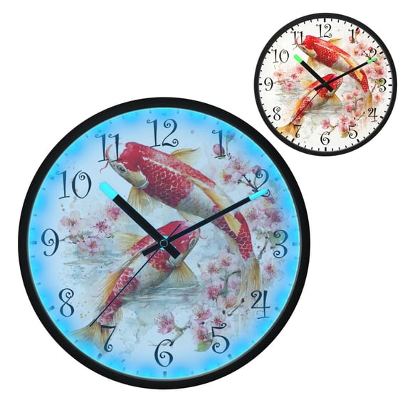 Voice Activated Clock with Glow Light 12 Inch Large Silent Wall Clock Battery Operated for Home Decor Golden Carp