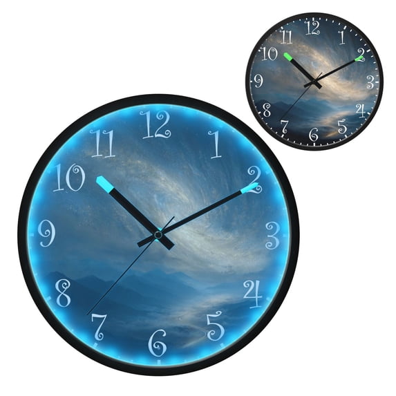 Voice Activated Clock with Glow Light 12 Inch Large Silent Wall Clock Battery Operated for Home Decor Golden Nebula